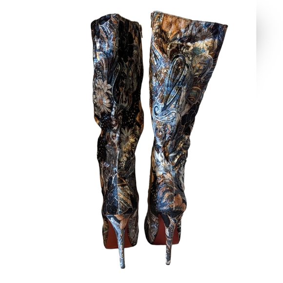 Bucco Italy Saturn Tall Knee High Floral Velvet Platform Boots Size 10 - Picture 3 of 10
